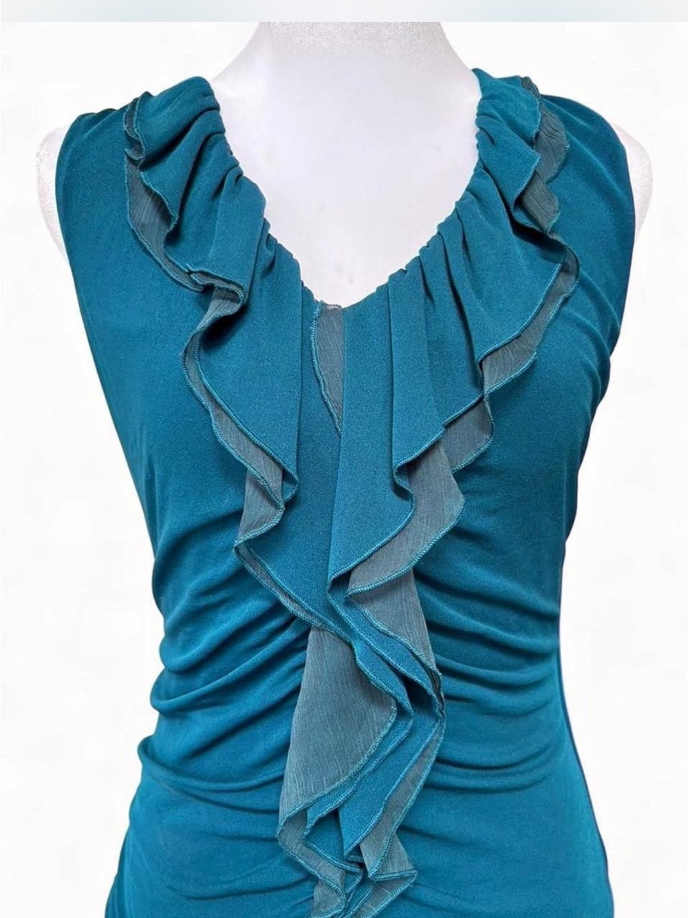 Classiques Entier Teal Ruffle V-Neck Sleeveless Top